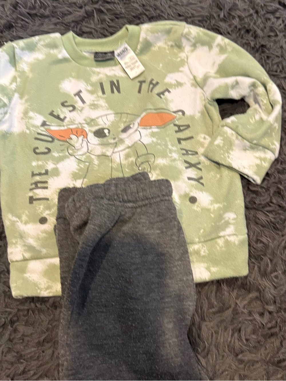 Star Wars Kids Green and White Tie-Dye Sweatshirt with Orange Ear Accents